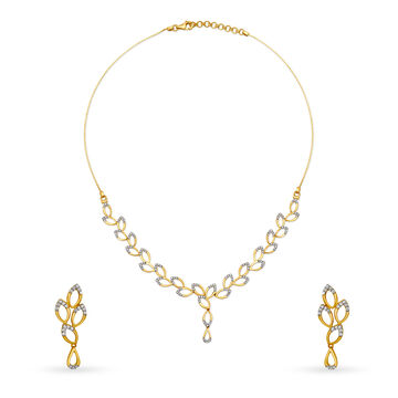 Multiple Stone Leaf Inspired Gold and Diamond Necklace Set