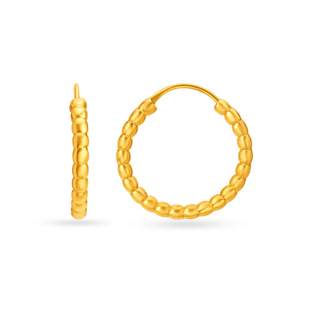 22 KT Yellow Gold Minimal Beaded Hoop Earrings,,hi-res image number null