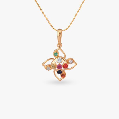 Floral Navratna Diamond Pendant