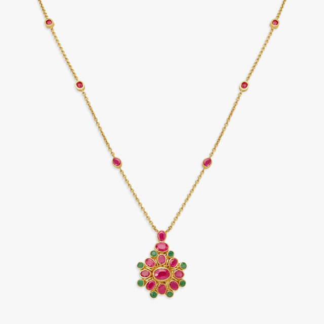 Botanical Opulence Ruby and Emerald Pendant with Chain and Earrings Set,,hi-res image number null