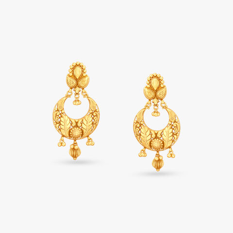 Crescent Ornate Gold Drop Earrings