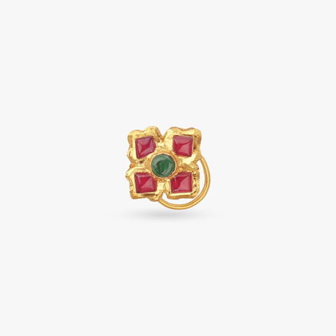 Emerald Bloom Gold Nose Pin