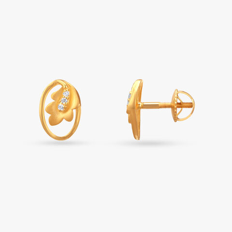 Leaflet Arc Gold Stud Earrings