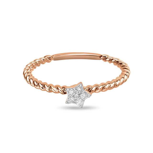 14 KT Rose Gold Star Shaped Diamond Ring,,hi-res image number null
