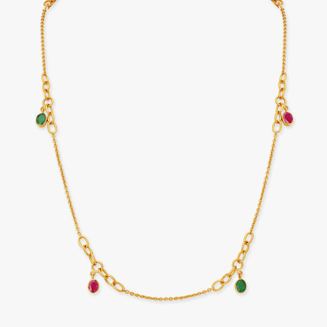 Golden Ruby and Emerald Cascade Pendant with Chain and Earrings Set,,hi-res image number null