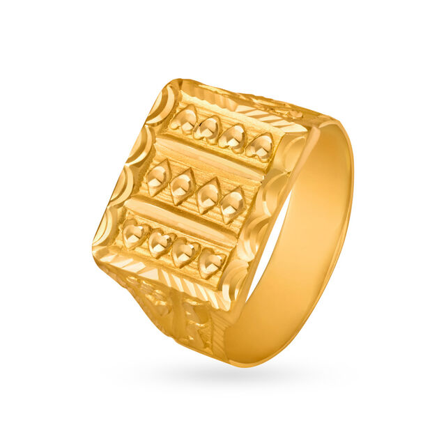 Unique 22 Karat Yellow Gold Square Finger Ring,,hi-res image number null