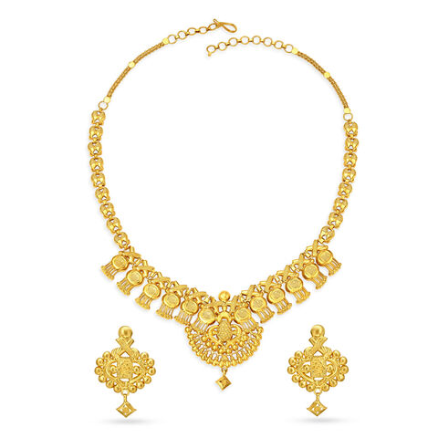 Decorative Heart Motif Gold Necklace Set