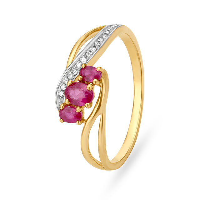 Oval Ruby Studded Diamond Finger Ring,,hi-res image number null