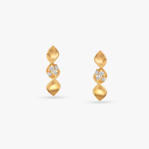 Twirling Leaf Gold Stud Earrings