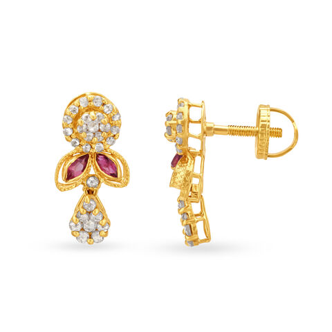 Gorgeous Leaf Motif Gold Drop Earrings