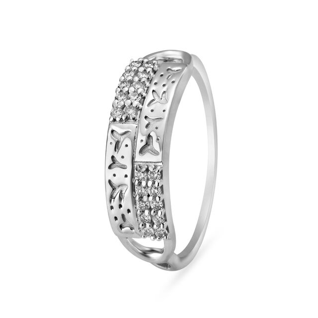 Abstract 18 Karat White Gold And Diamond Finger Ring,,hi-res image number null