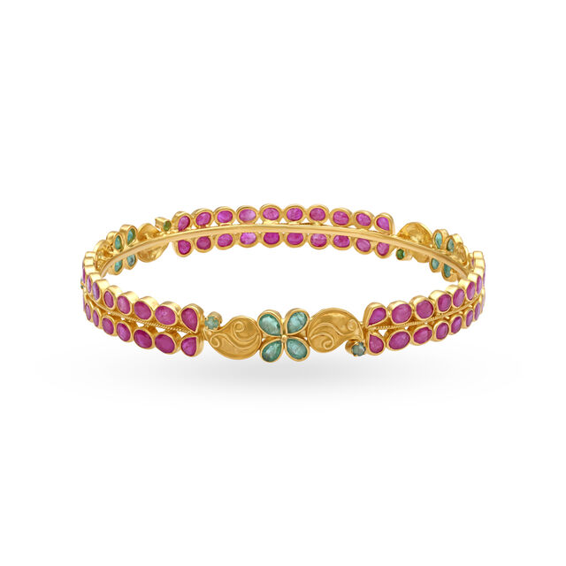 Graceful Emerald and Ruby Gold Bangle,,hi-res image number null