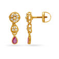 Floral Motif Ruby Gold Drop Earrings,,hi-res image number null