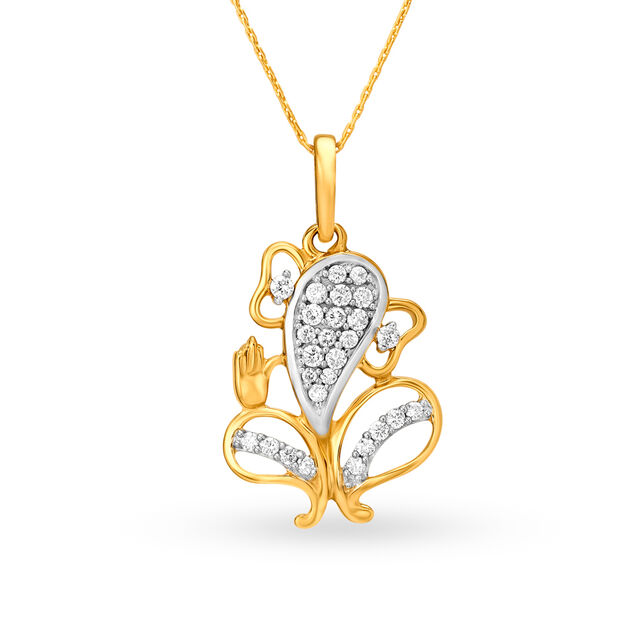 Artistic Diamond Studded Lord Ganesha Pendant,,hi-res image number null