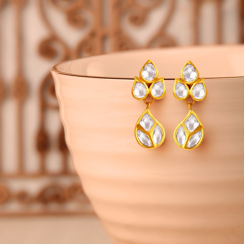 Charismatic Gold and Kundan Glass Drop Earrings