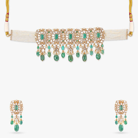 Emerald Polki Cascade Choker Set