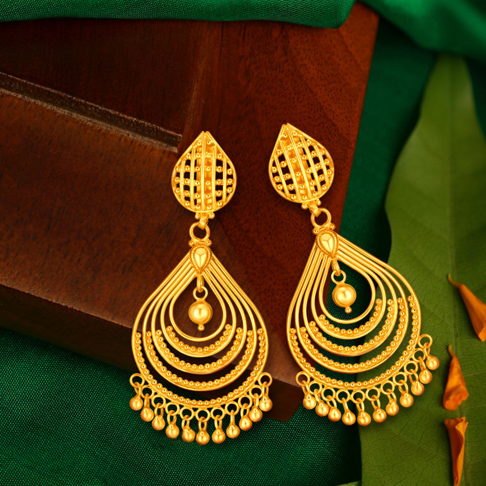 Enticing 22 Karat Yellow Gold Teardrop Bali Drop Earrings