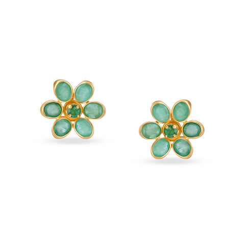 Majestic Floral Gold and Emerald Stud Earrings