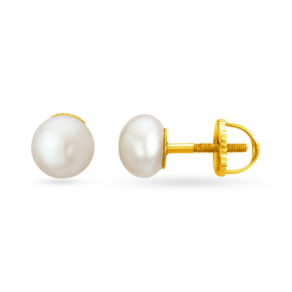 WHITE 7MM FRESHWATER PEARL STUD EARRINGS IN YELLOW GOLD – Penwarden Fine  Jewellery