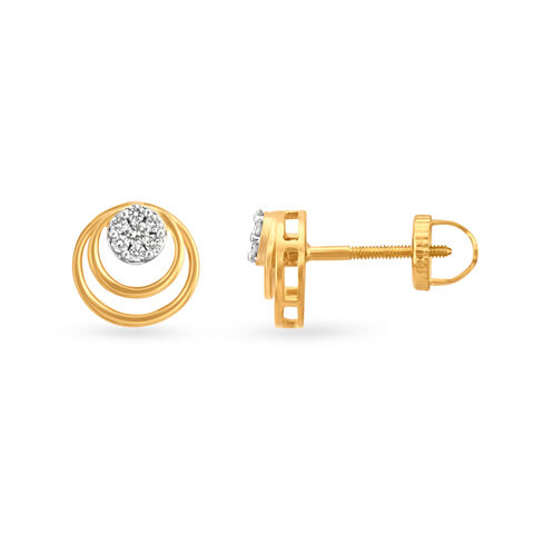 Double Circlet Gold and Diamond Stud Earrings