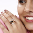 18 KT Yellow Gold Gleaming Circle Diamond and Onyx Ring,,hi-res image number null