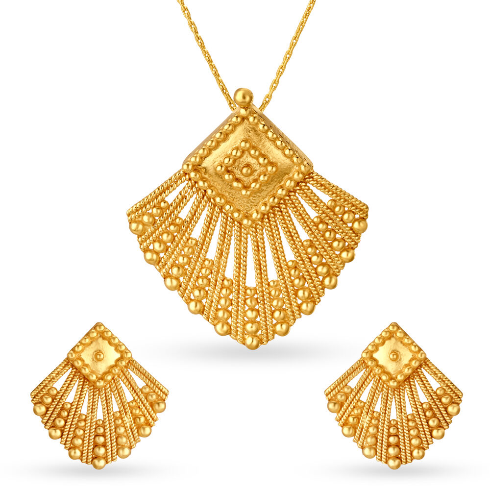 Buy Gold Diamond Pendant and Earring Set Online Tanishq
