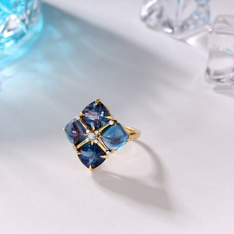 Ethereal Midnight Majesty 14KT Diamond & London Blue Topaz Ring