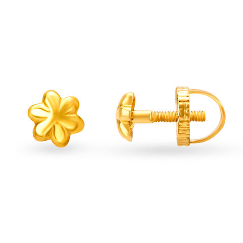 Simple 22 Karat Yellow Gold Floral Stud Earrings