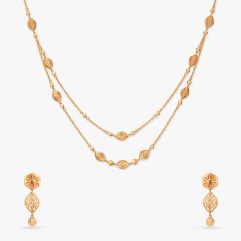 Filigree Charm Gold Necklace Set
