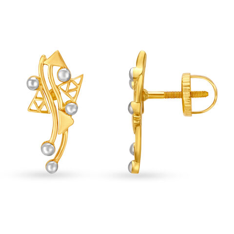 Unique Yellow Gold Abstract Stud Earrings