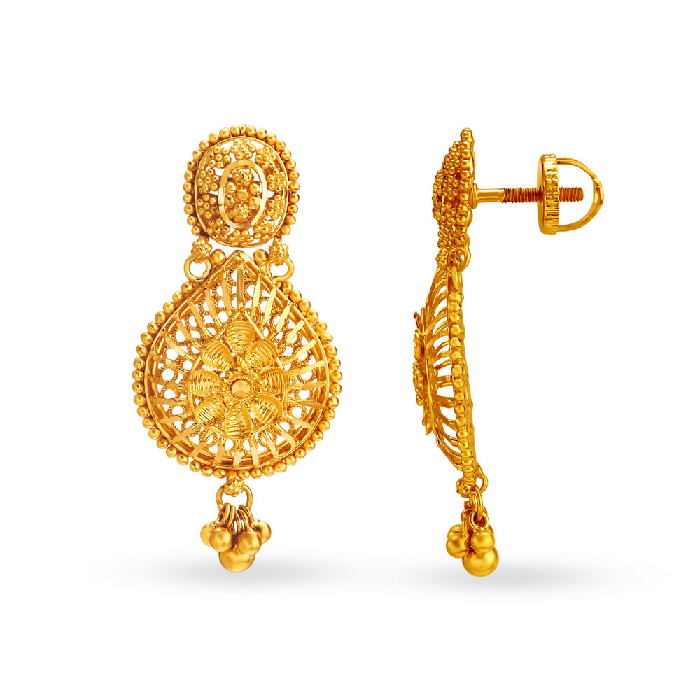 Charming Jali Work Gold Drop Earrings for the Bihari Bride