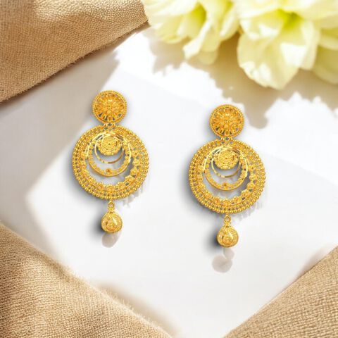 Golden Ruffles Gold Drop Earrings