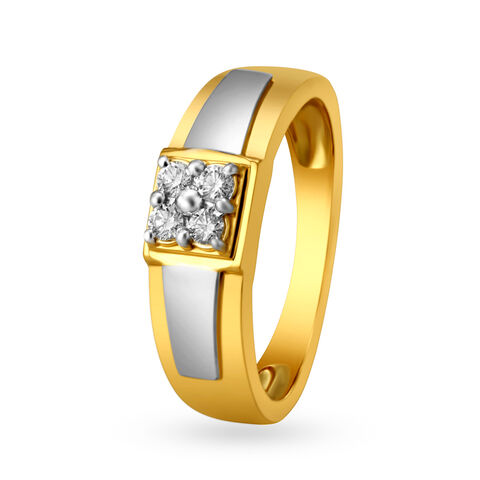 Contemporary 18 Karat Yellow Gold And Diamond Finger Ring