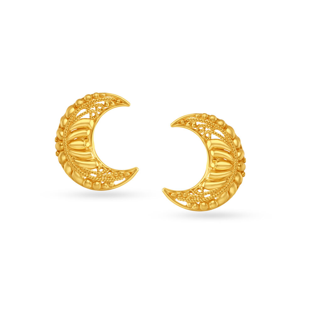 Crescent Moon Gold Stud Earrings