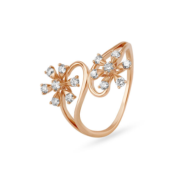 Double Flower Rose Gold Finger Ring,,hi-res image number null