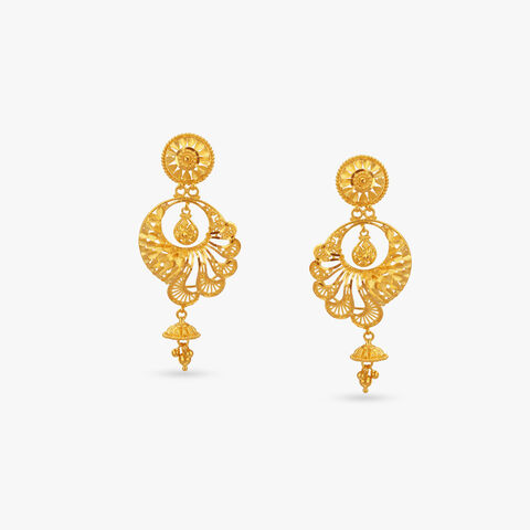 Peacock Grace Gold Drop Earrings
