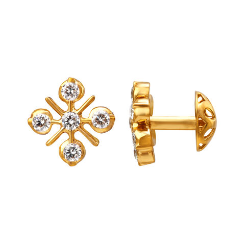 Enigmatic 22 Karat Yellow Gold And Diamond Square Studs