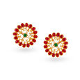 Ornate 22 Karat Gold, Ruby And Emerald Floral Studs,,hi-res image number null