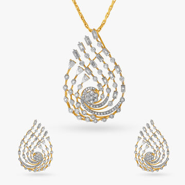 Leafy Whisper Diamond Pendant and Earrings Set