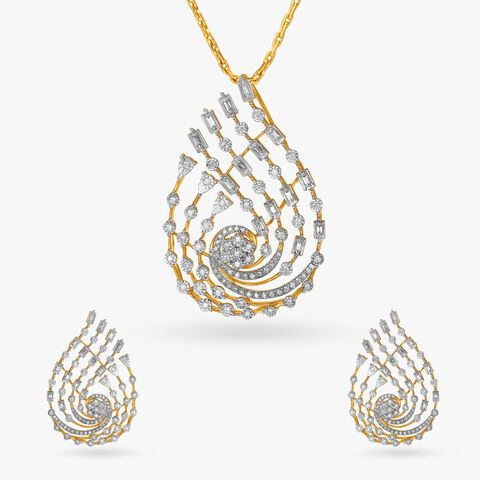 Leafy Whisper Diamond Pendant and Earrings Set