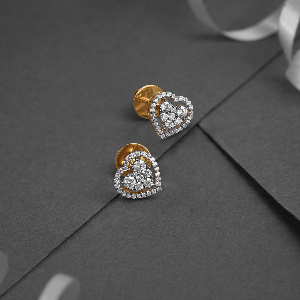 Multi Diamond Heart Stud Earrings | Jewelry by Johan - Jewelry by Johan