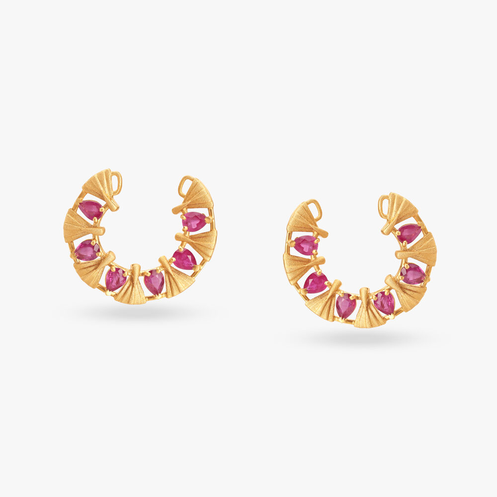 Golden Glam Ruby Hoop Earrings