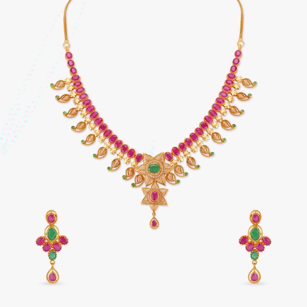 22kt gold ruby necklace sales set with price