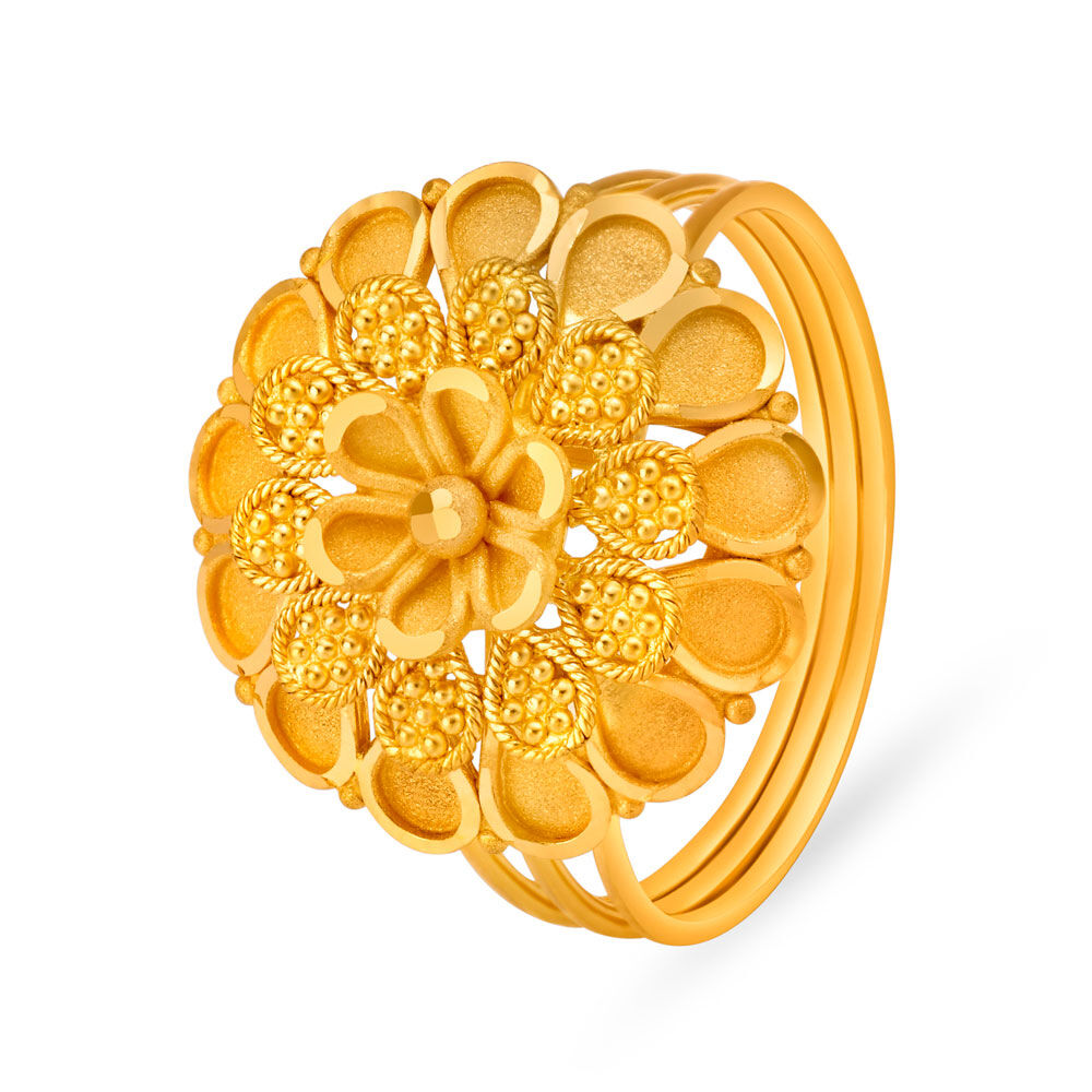Magnificent 22 Karat Yellow Gold Beaded Floral Statement Ring