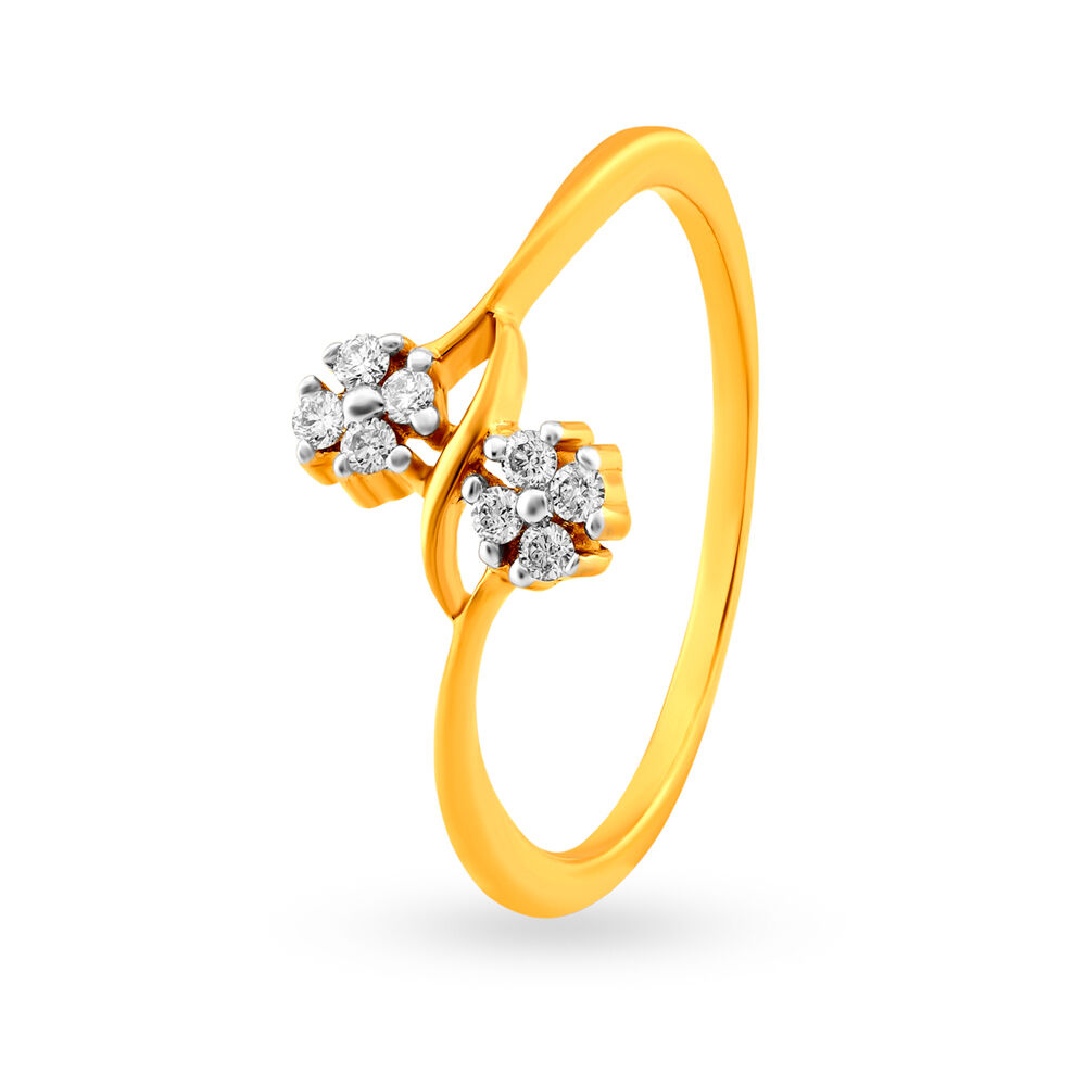 Floral 18 Karat Gold And Diamond Finger Ring