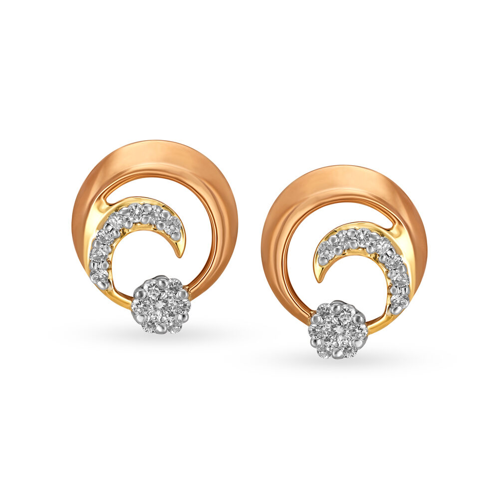 Alluring Cluster Diamond Stud Earrings in Yellow and Rose Gold