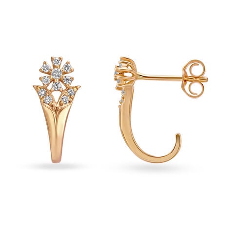 Classic Floral Diamond and Gold Hoop Earrings
