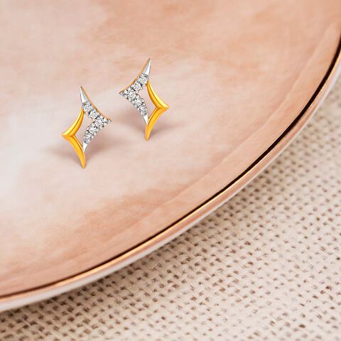 Elegant Sparkle Gold and Diamond Stud Earrings