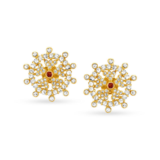 Enticing Floral Stud Earrings with Precious Stones,,hi-res image number null