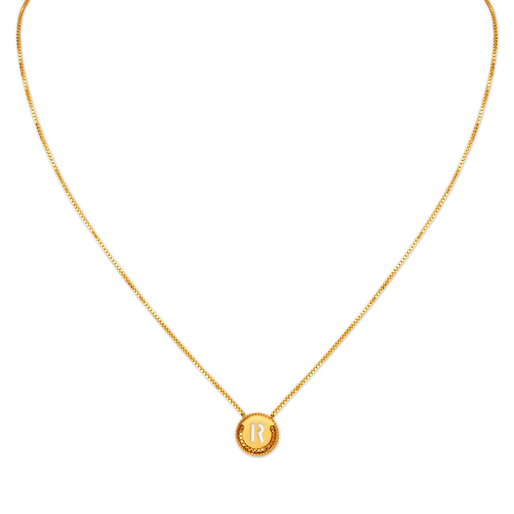 Letter R Gold Pendant with Chain For Kids